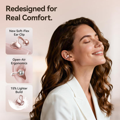 Kinglucky Upgraded Clip-On Earbuds Comfortable fit & Crystal-Clear Sound, 50H Playtime Open Ear Buds Bluetooth 6.0 Wireless Headphones for Women & Kids Ideal for Small Ears,Sports,Glasses Rose Gold