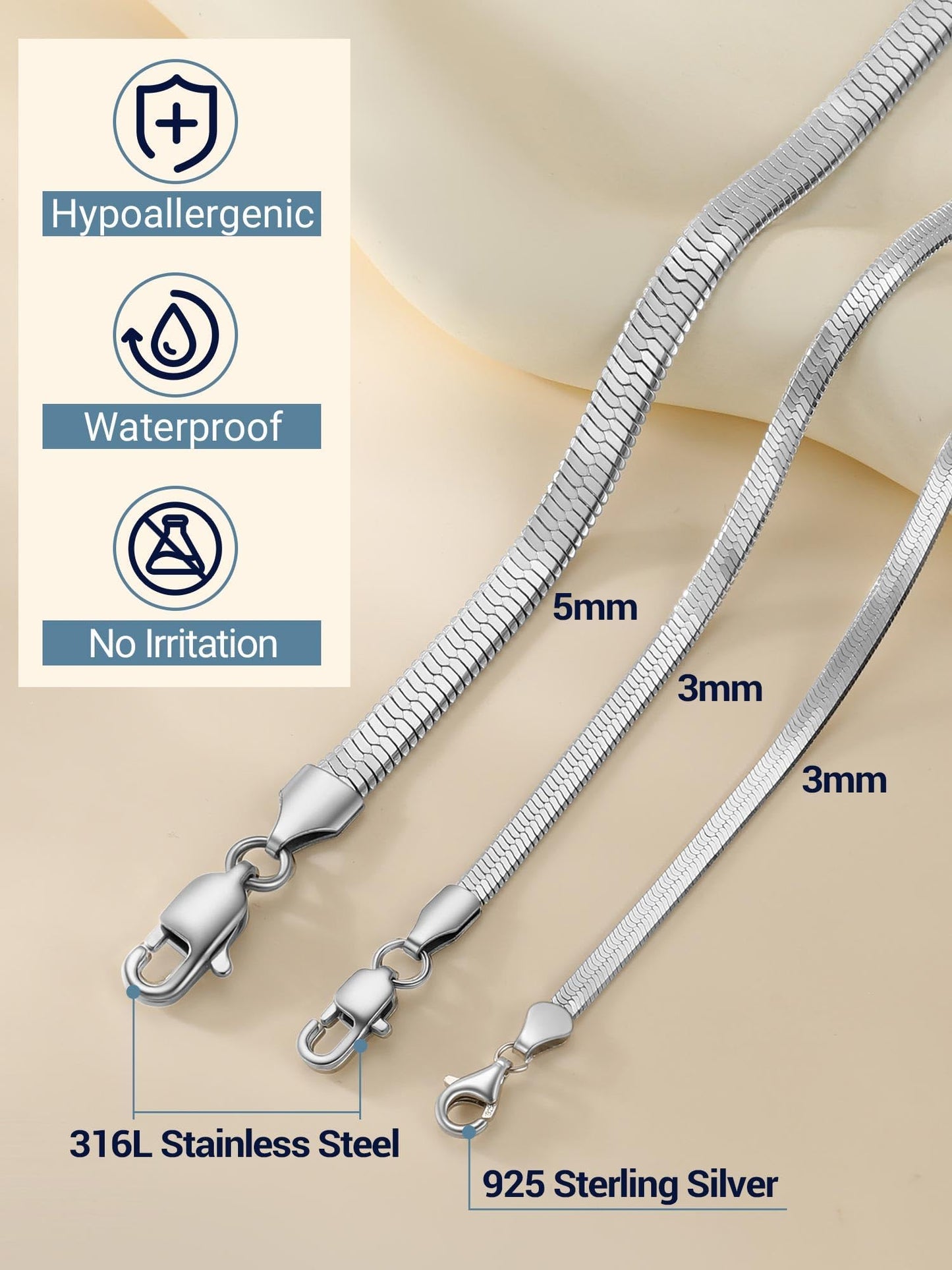 PROSTEEL 925 Sterling Silver Choker Necklace For Women 3mm Flat Chains Dainty 12inch Herringbone Snake Chain Chocker