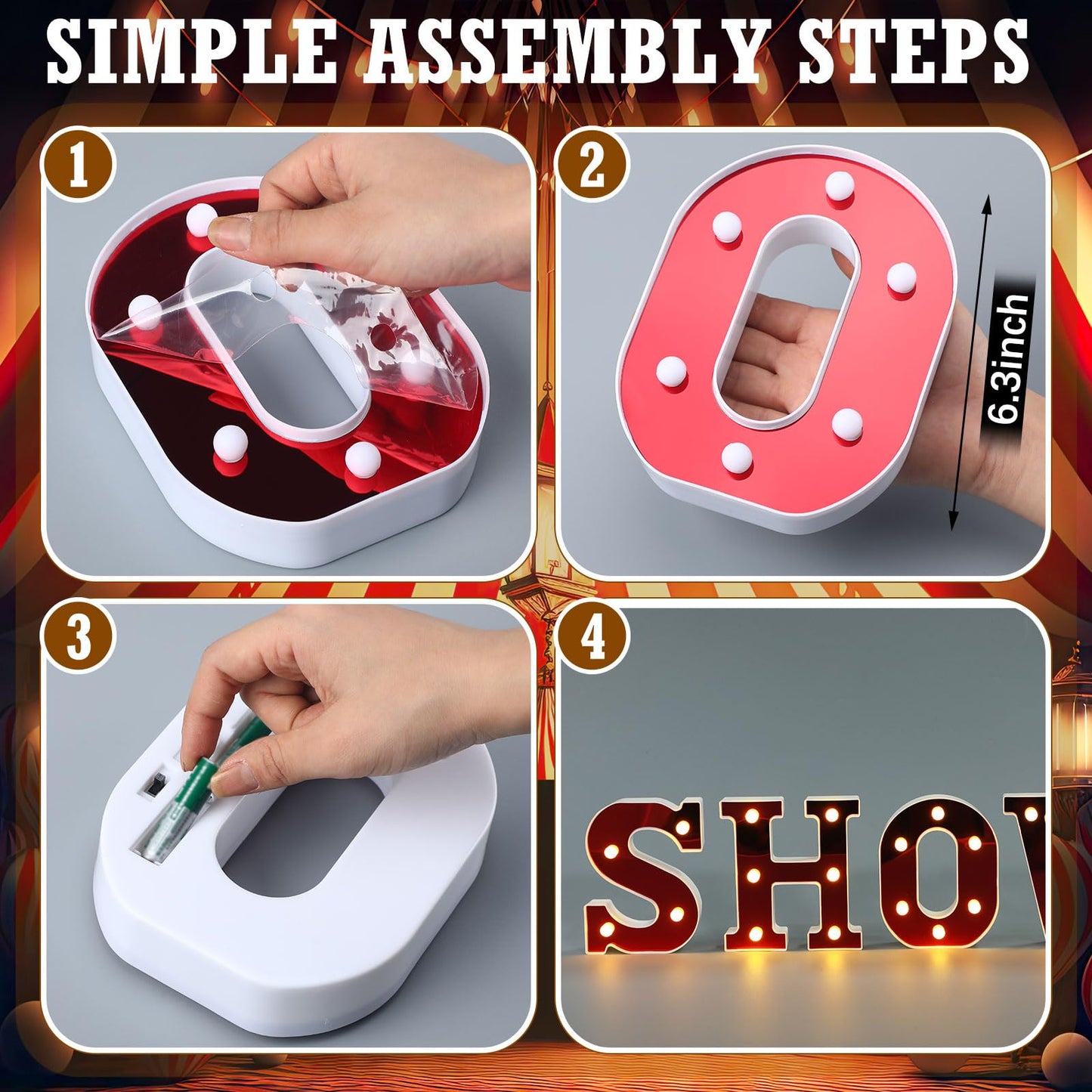 Aurelema Show 6.3" Light up Letters Sign Party Decorations Battery Powered Marquee Lighted Sign LED Alphabet Letter Lights for Night Party Tabletop Decor Supplies