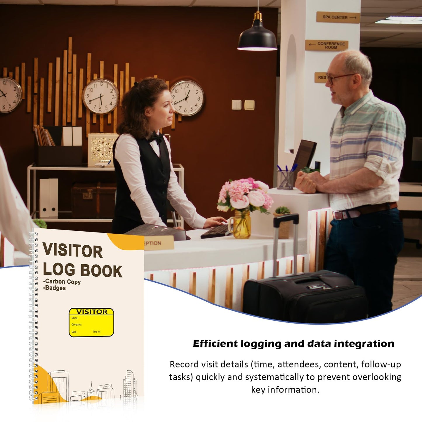 3 Pack Visitor Badges with Carbon Copy Visitor Stickers Letter Size Visitor Log Book Protecting Privacy Pages School Church Business Pass 450 Visitor Badges Guest Register Book 90 Memo Pages (3)