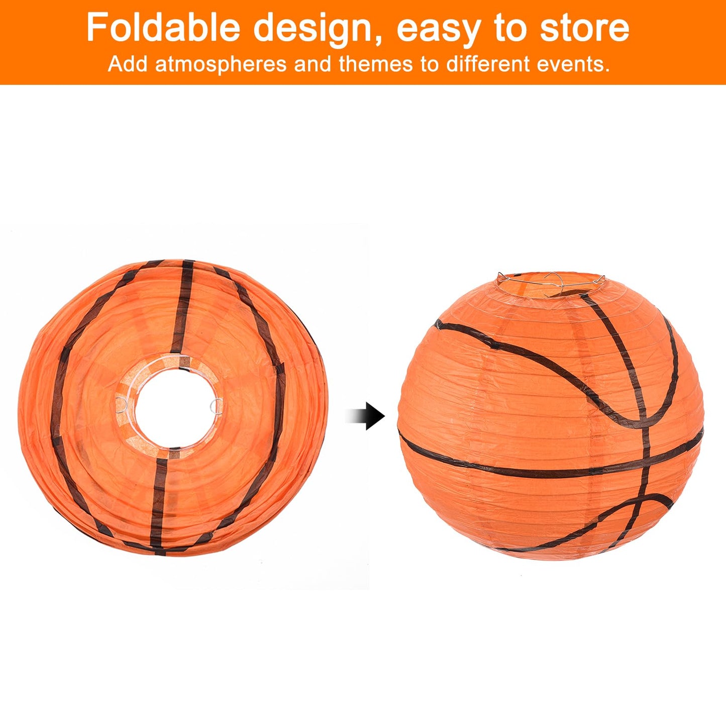 MECCANIXITY Basketball Paper Lanterns, 8" Round Hanging Chinese/Japanese Lantern Decoration for Home Birthday Party Wedding Christmas Classroom Decor, Orange 3 Pcs
