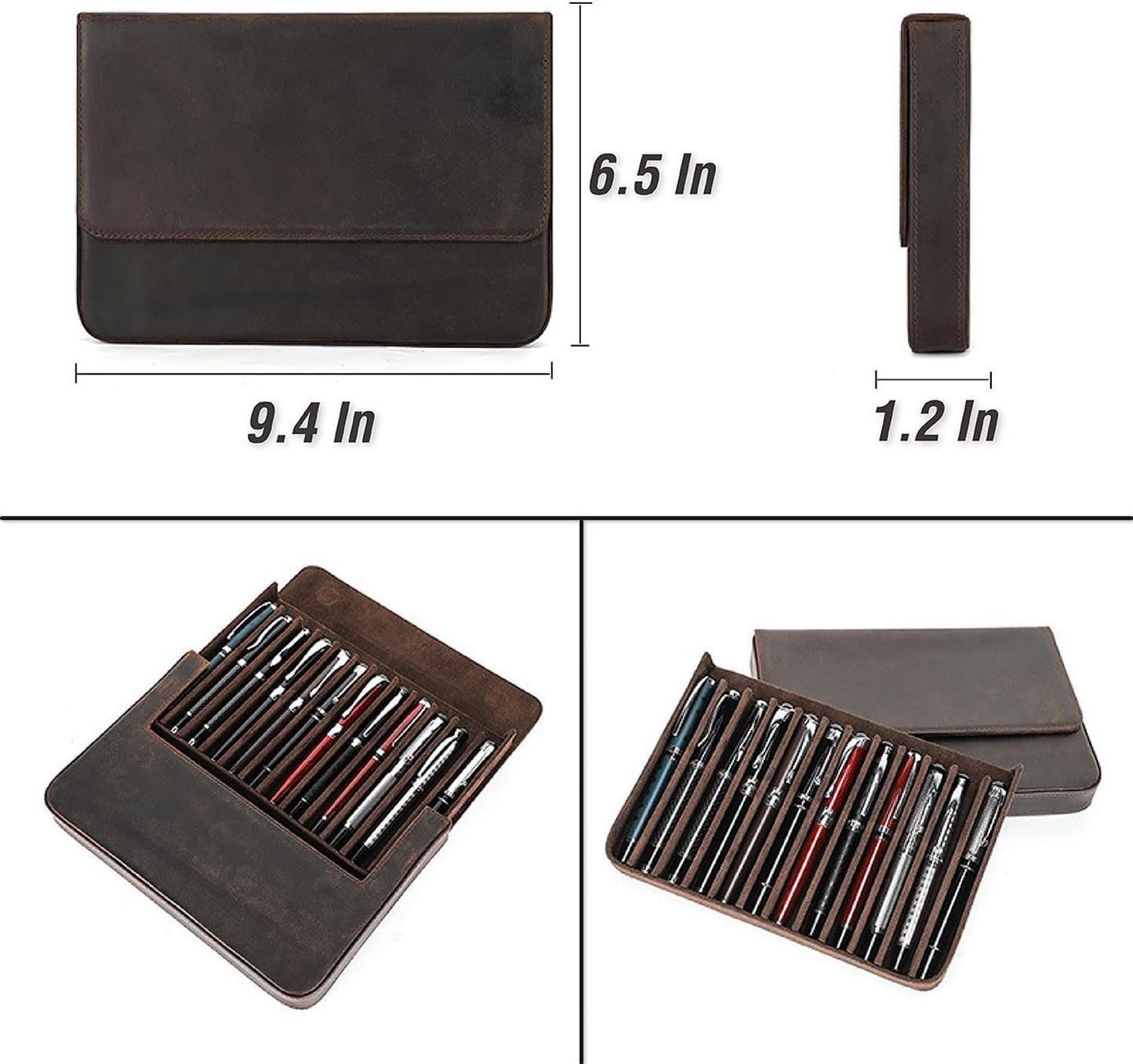 UPRESYE Leather Fountain Pen Case Collector Organizer, Pencil Case Handmade Pen Protective Sleeve (Magnetic 12 slots)