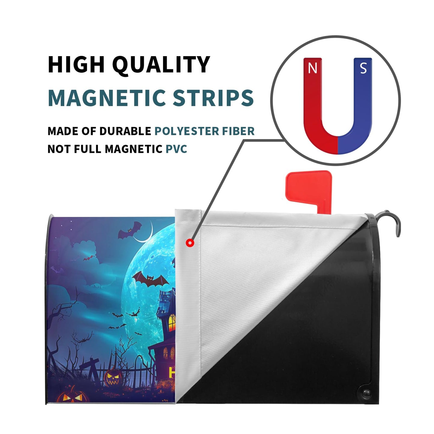 Happy Halloween Mailbox Covers Magnetic Scary Night Haunted House Waterproof Mail Box Wraps Large Size 25.5x21 Inch Full Moon Bats Decorative Blue Letter Box Cover for Home Garden Yard Outside