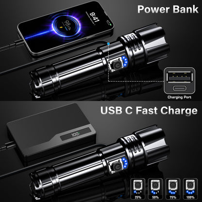 AKNEAR Rechargeable LED Flashlight 99000 High Lumens, Super Bright Flashlights with Zoomable & USB C Rechargeable & 5 Light Mode & IPX7 Waterproof, Powerful Flash Light for Home, Hiking, Camping
