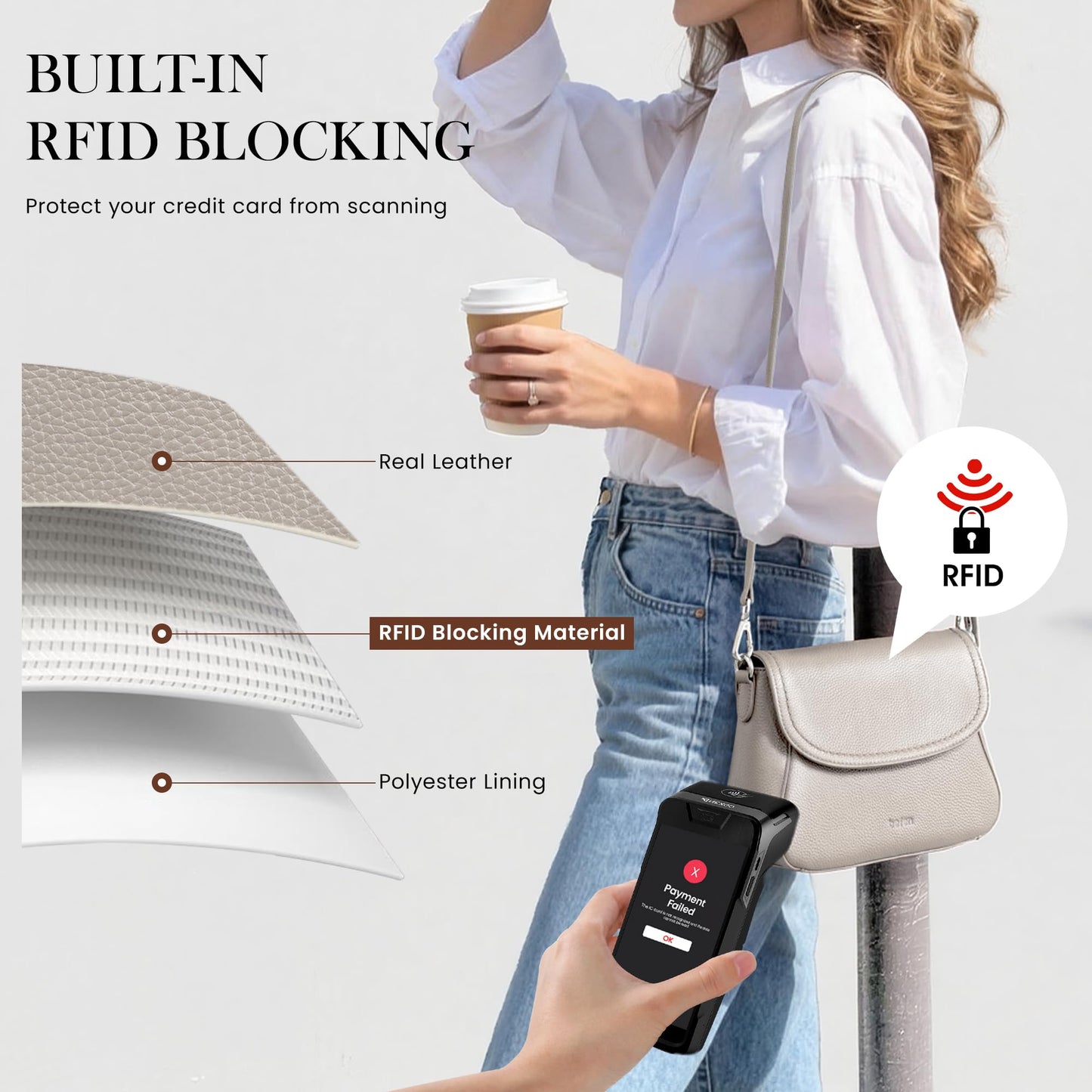 befen Real Leather Crossbody Saddle Bag Purses for Women Built in RFID Locking, Medium Cross Body Shoulder Handbags with Adjustable Straps - Grey Purse for Women