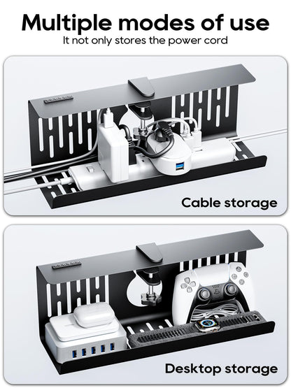 NODOCA No Drill Under Desk Cable Management Tray, 14'' Wire Management, Punch-Free Clamp on, Metal Cable Tray, Wire Organizer Under Desk, Under Desk Basket for Office and Home, Black