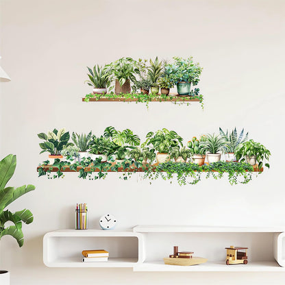 3 Pcs Green Plants Potted Wall Stickers, sacinora Green Leaves Wall Decals Removable Vinyl Peel and Stick for Living Room Bedroom Kitchen Study Room Art Home Decorations