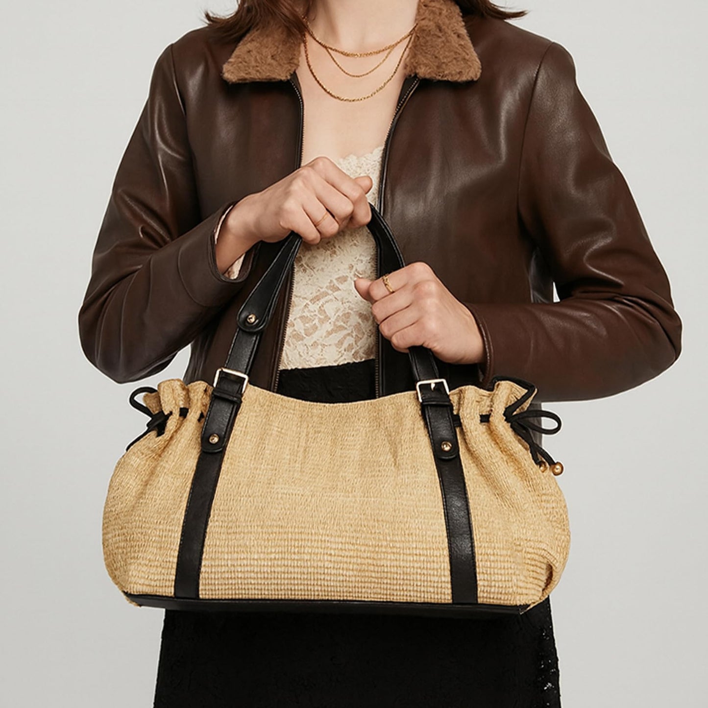 OWGSEE Straw Tote Bags for Women, Y2K Large Soft Summer Straw Purses and Handbags Shoulder Woven Raffia Beach Boho Bag(Khaki)