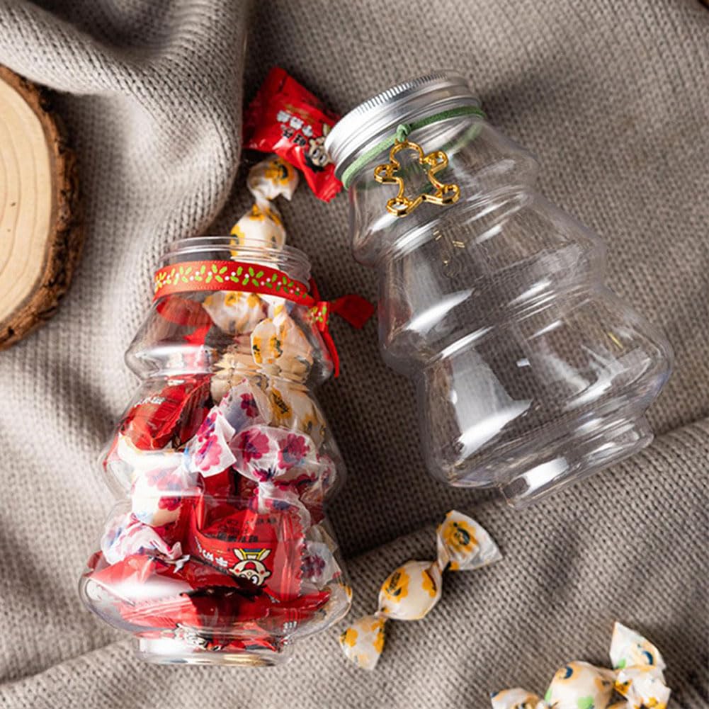 esowemsn 6PCS Clear Plastic Candy Boxes Christmas Tree Shaped Sweet Jar Christmas Favor Boxes Chocolate Treat Party Favor Jar Container Holders for Christmas Party Decorations