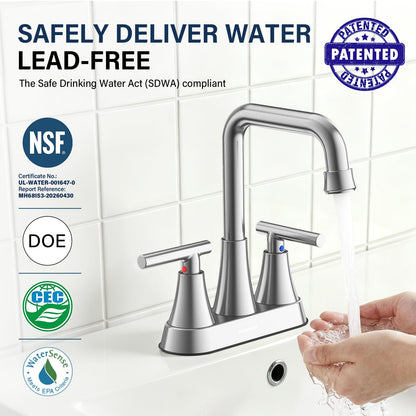 Hurran Brushed Nickel 4 inch Centerset Bathroom Faucet for Sink 2-3 Hole