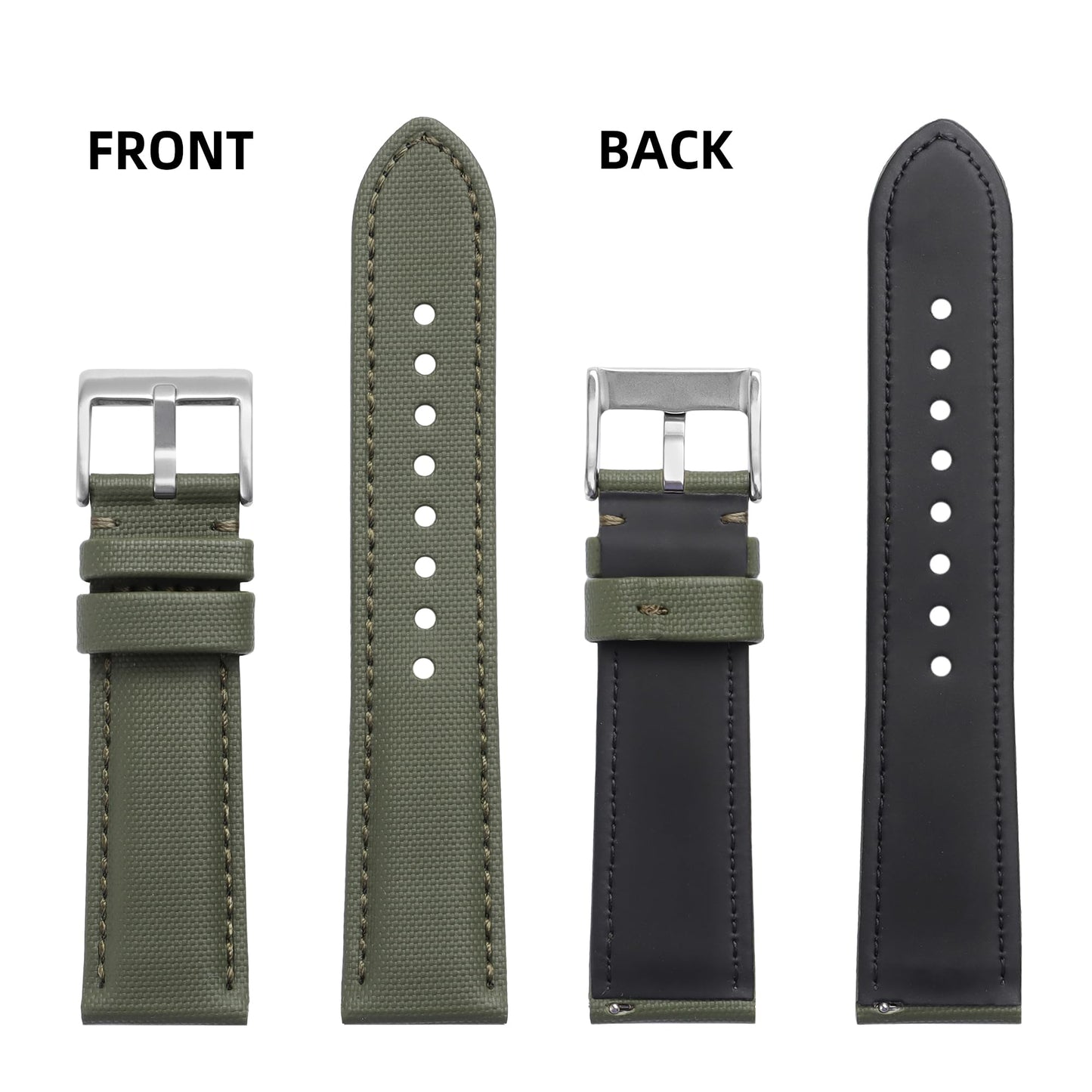JUNGHELE Nylon watch band for men and women,Quick Release Premium Oxford Waterproof Fabric Weave Back Lining Leather Nylon watch strap with Stainless-Steel Buckle,Green 18mm watch band