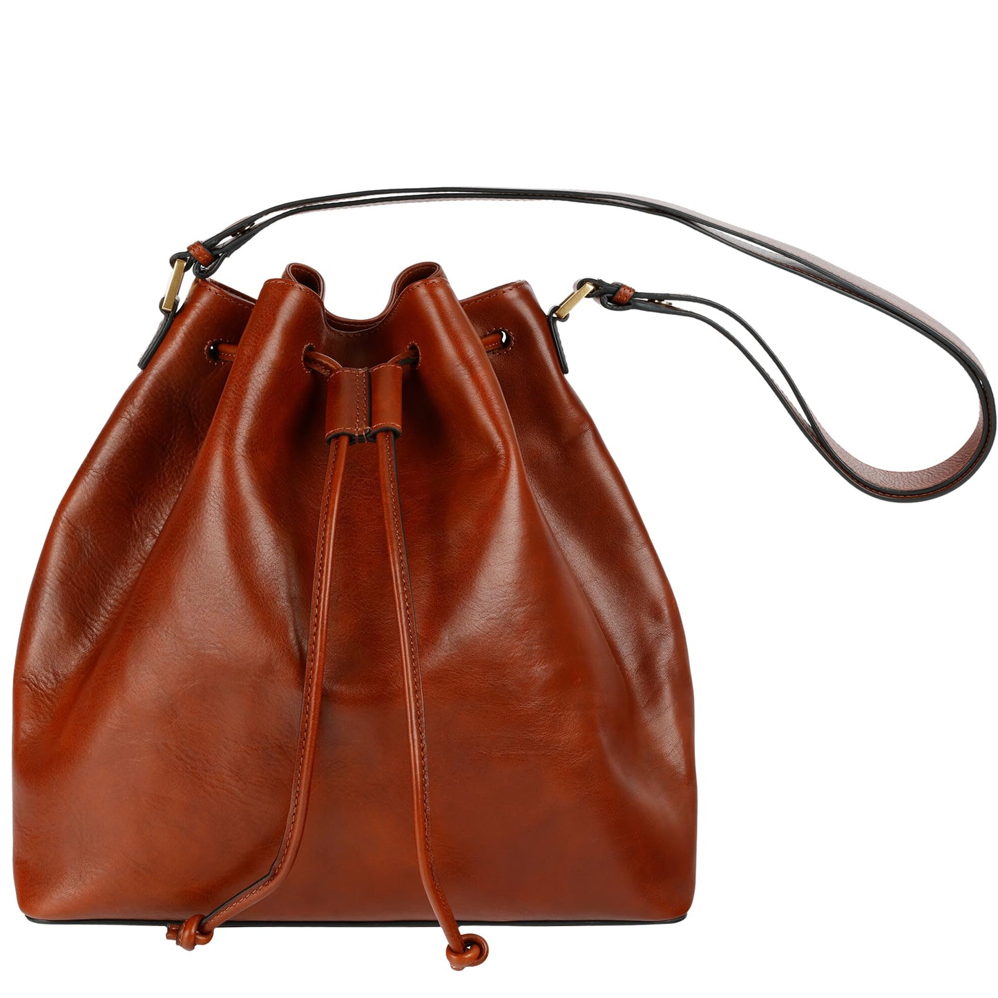 Time Resistance Leather Bucket Bag - Full-Grain Leather Handbag for Women - Italian Purse Shoulder Bag (Cognac Brown)