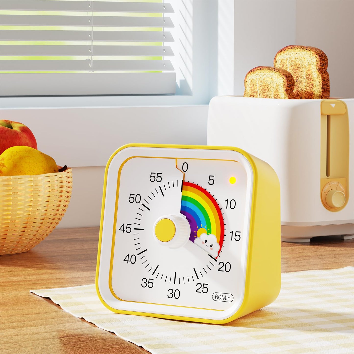 InfPokid Visual Timer for Kids with Pause Function, Cute Silent Timer with Rainbow for Classroom, Teaching, Task, Kitchen, 60 Minute Countdown Time Management for ADHD (Rainbow Yellow)
