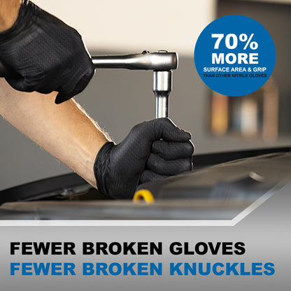 PermaSafe Black Nitrile Gloves | Heavy Duty 6+ Mil Industrial Grade Protection | Powder and Latex-Free Nitrile Disposable Gloves with Raised Textured Grip | Ideal for Mechanics, Other HD Uses & More