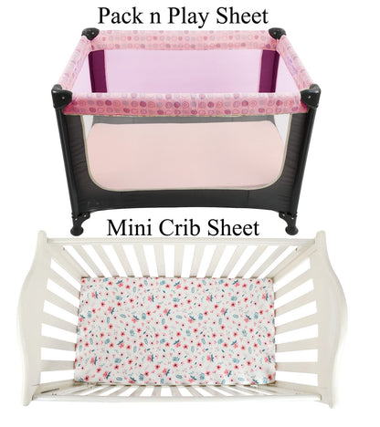 Tontukatu Pack n Play Sheet Stretchy Fitted Portable Mini Crib Sheets Set 3 Pack,Playard Sheets Convertible Playard Mattress Cover,Ultra Soft Jersey Material,Floral,Grey Rabbit & Pink