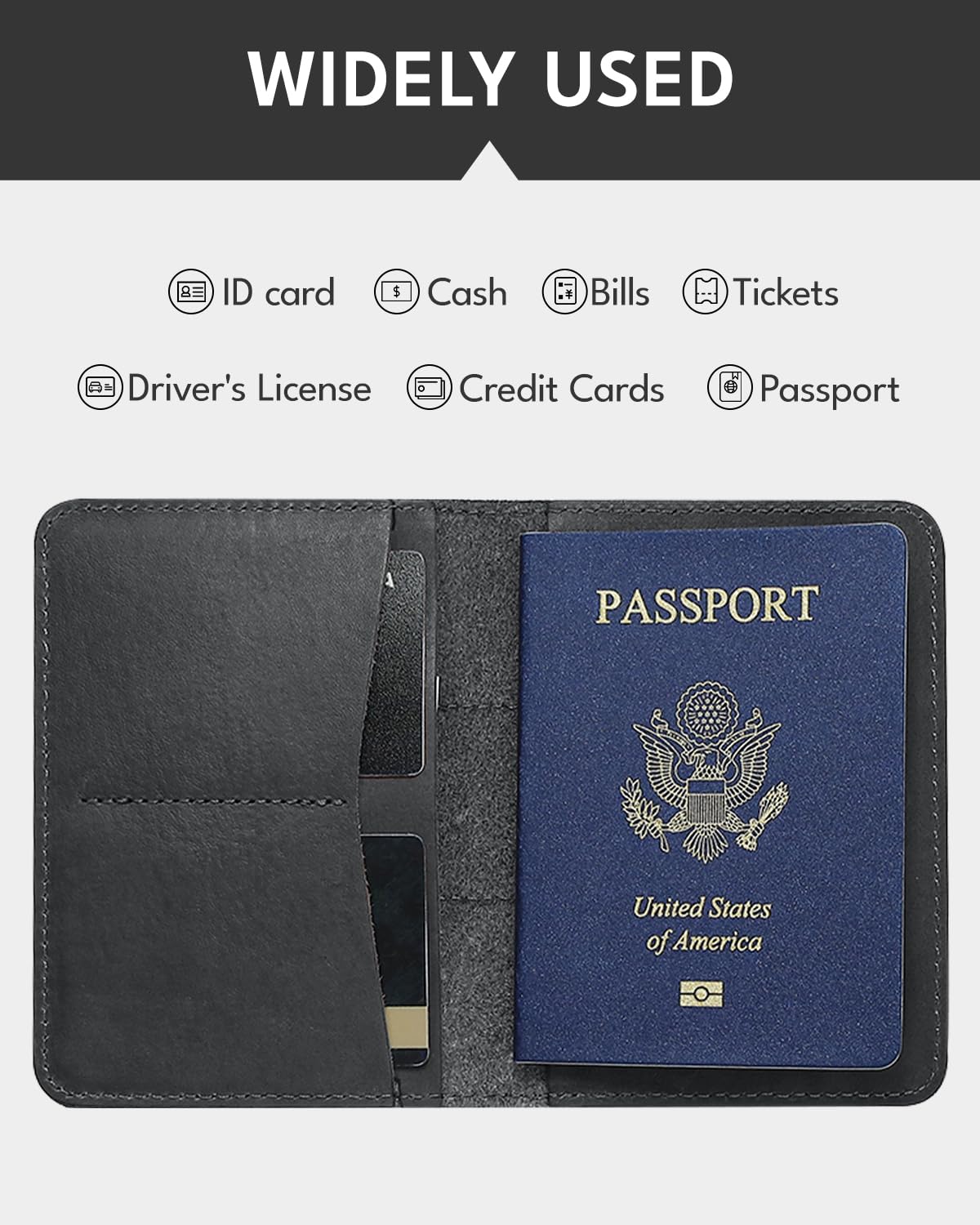 ALLIVE Passport Holder for Travel, Genuine Leather Passport Holder Women Men,Passport Cover,Travel Wallet Must Haves Airport Essentials Travel Gifts Black