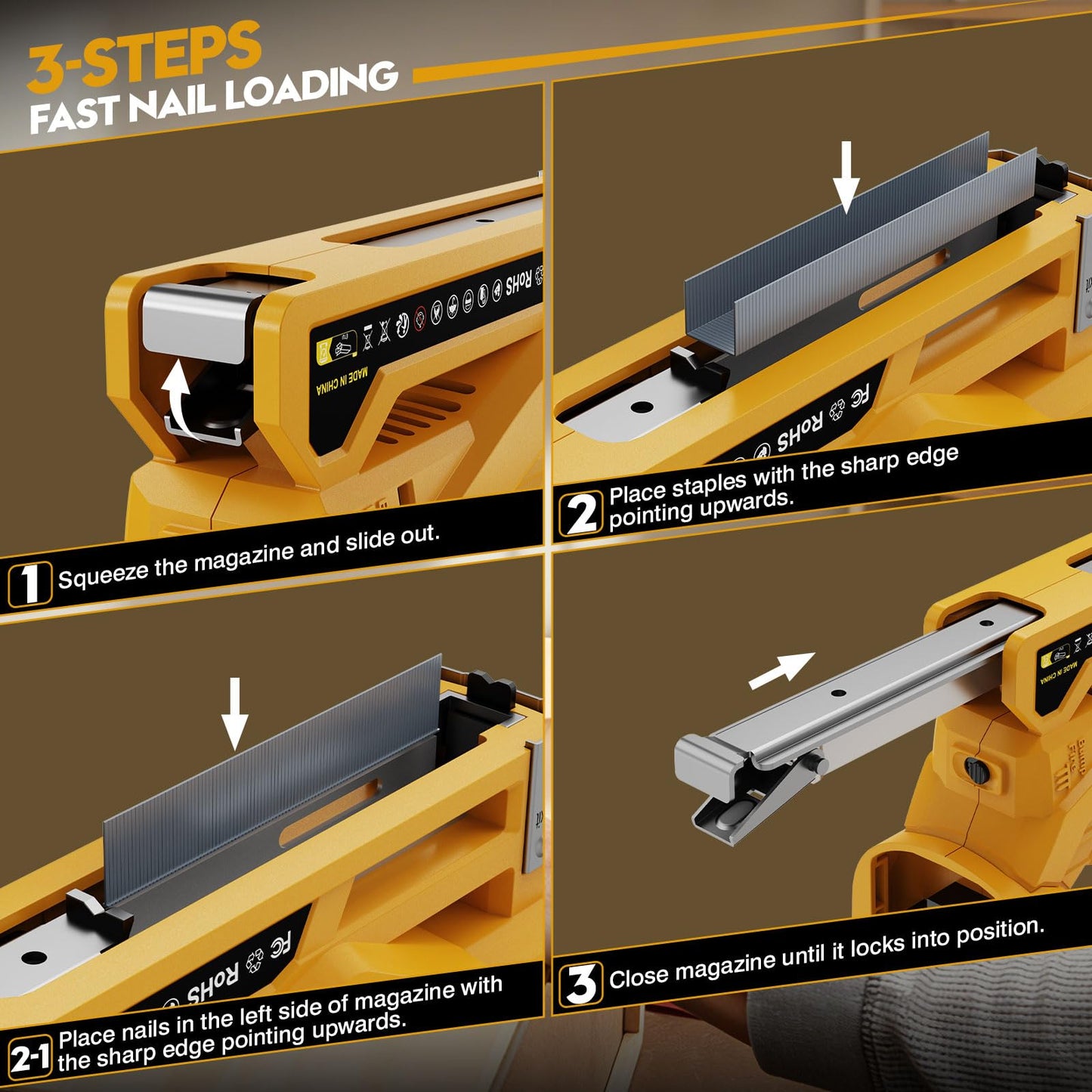 Zybaiiru 3-In-1 Cordless Nail Gun - Compatible with DEWALT 20V Battery - 18 GA Electric Brad Nailer with 1000 x 18GA Nails & 1000 x T50 Staples & 1000 x 1014J Staples for Wood & Home DIY (No Battery)
