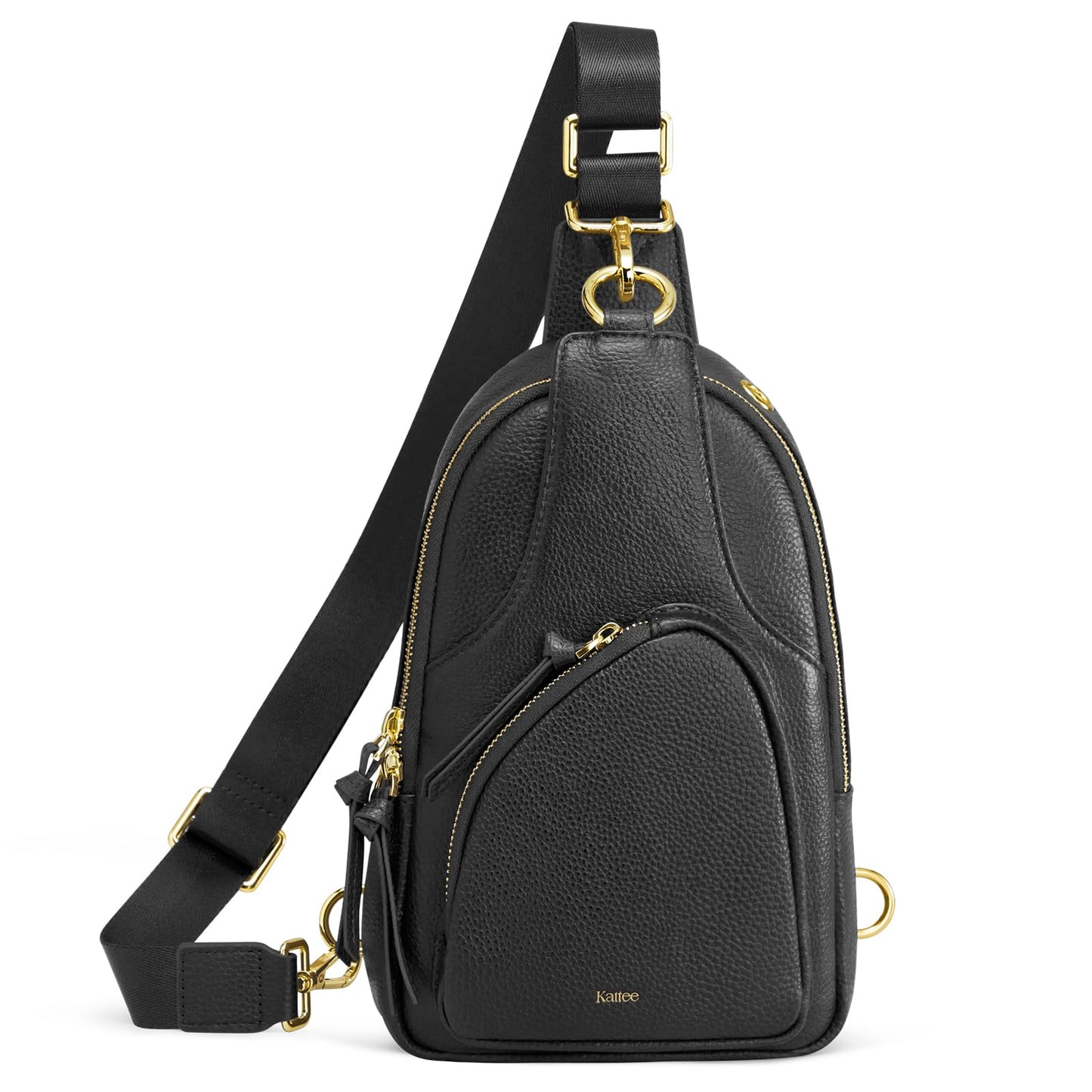 Kattee Sling Bag for Women, Leather Fanny Packs Crossbody Purse, Small Chest Bag with RFID Blocking, Black