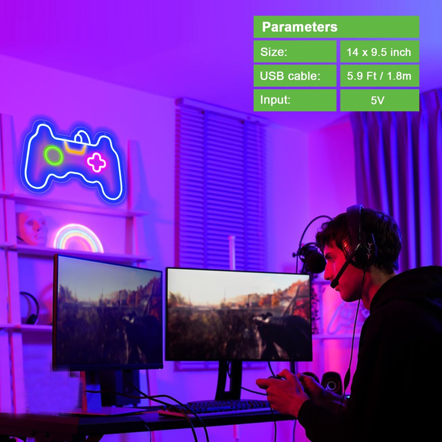 KENFARI Gamer Neon Sign, Gamepad Shaped LED Neon Sign for Gamer Room Decor, Game Neon Light for Teen Boy Room Decor, Best Gamer Gifts for Boys, Kids