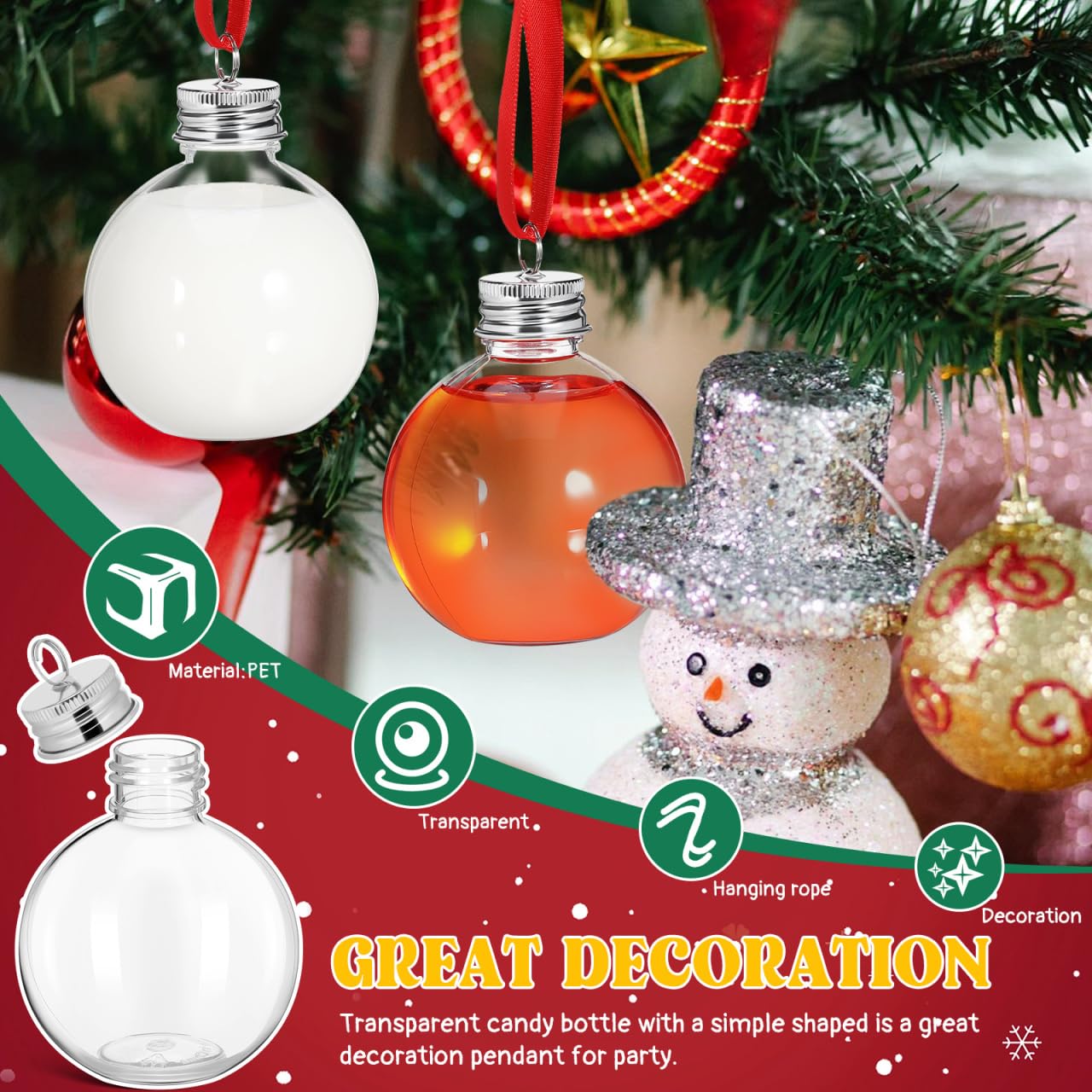 Healifty Clear Christmas Drink Balls 10pcs Fillable Christmas Tree Hanging Decorations Water Juice Bottle Bulbs Party