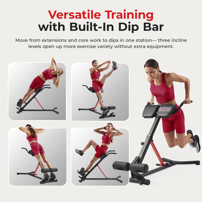 Sunny Health & Fitness Hyperextension Roman Chair with Dip Station - SF-BH620062, Black