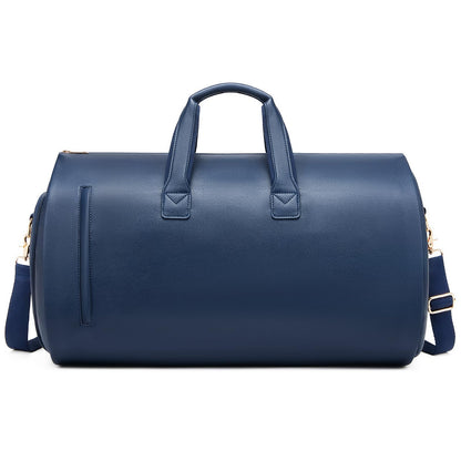 Leather Garment Bag，Convertible Garment Duffel Bag for Travel Mens Suit Bag 2 in 1 Waterproof Foldable Carry on Garment bag with Shoulder Strap Weekender Bag with Shoe Pouch