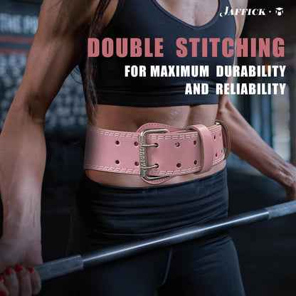 Jaffick Weight Lifting Belt For Ladies (4" Wide) - 100% Pink Leather Gym Belts Lower Waist Back Support For Women Men Fitness Squat Deadlift Heavy Duty Cross Training Gym Powerlifting Workout