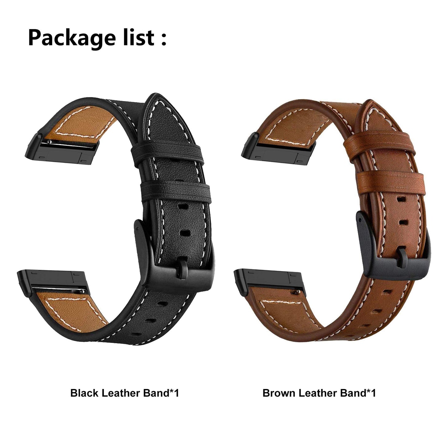 LDFAS Leather Band Compatible for Fitbit Sense 2 /Versa 4 Bands, (2 Pack) Women Men Accessory Watch Strap with Black Metal Buckle Compatible for Fitbit Sense, Versa 3 Band, Brown+Black