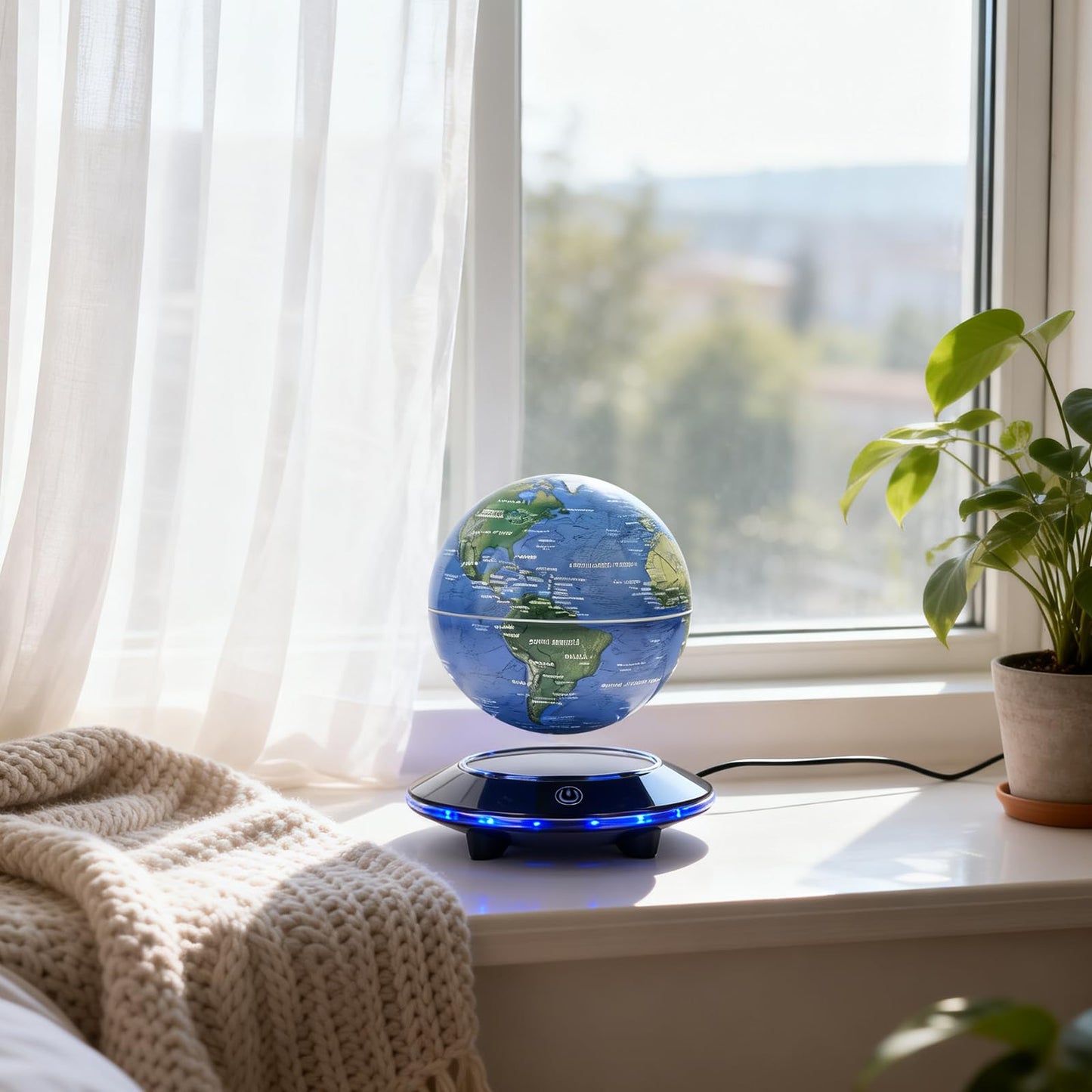 Levitating Globe with White LED Light, Magnetic Floating World Map Globes 360 Degree Rotating Display Mood Lamp Night Lights for Home Office Desk Decoration Birthday Gifts