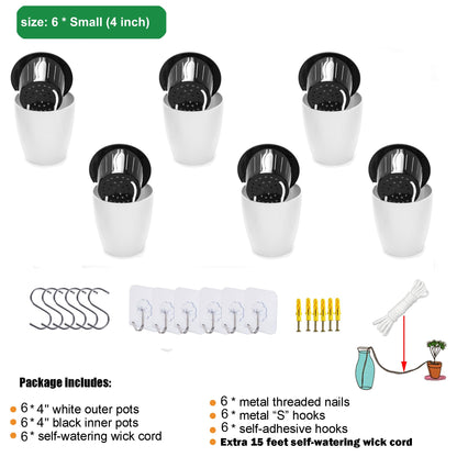 ORIMERC 6 Pack White Self Watering Wall Hanging Planter Pots Vertical Garden Window Mount Indoor Outdoor Plant Flower Basket Kitchen Herbs Balcony Railing Shelf Fence Bedroom Trellis Decor(Small)