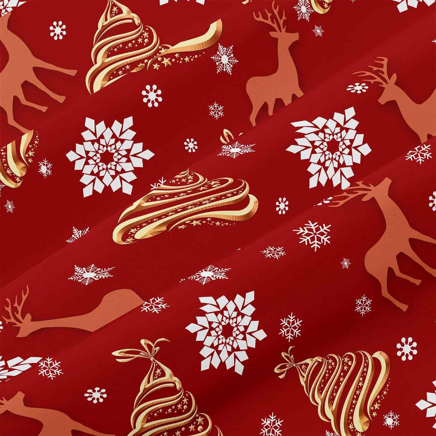 Nanko Christmas Duvet Cover Queen Size, 3pc Red Deear Gold Tree and Snow Pattern Printed Microfiber Bedding Comforter Cover Set, Soft Quilt for Women Men Winter Ded Decor 90x90 inch