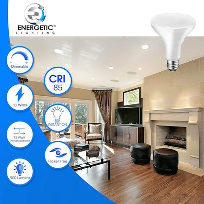Energetic BR30 Indoor Recessed Light Bulb, Dimmable, 11W=75W, 3000K Warm White Flood Light, 900LM, CRI85+, LED Can Light Bulb for Ceiling, 6-Pack