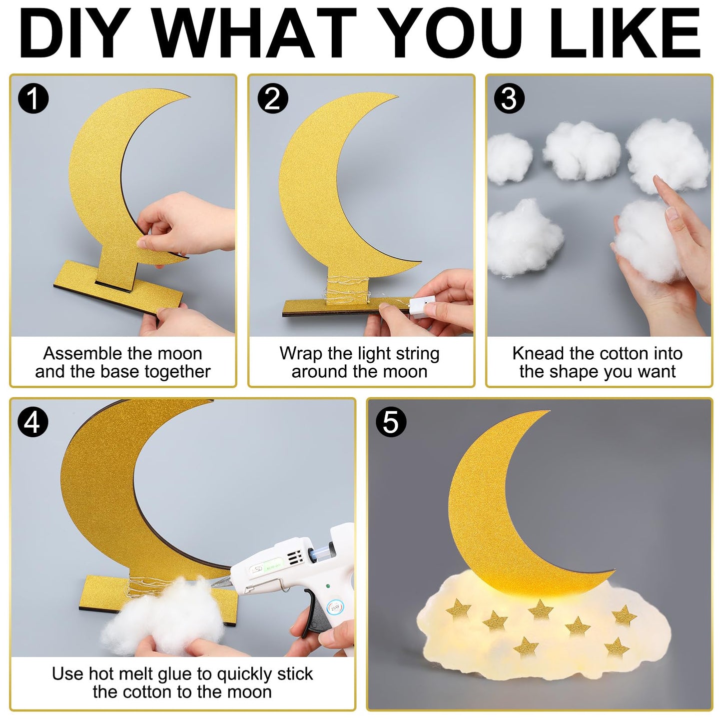 Wonderjune 9 Sets Twinkle Twinkle Little Star Table Centerpieces DIY Moon Stars Baby Shower Decorations Light Star Cloud Decor for Baby Shower Birthday Party DIY Crafts(Glitter Gold)