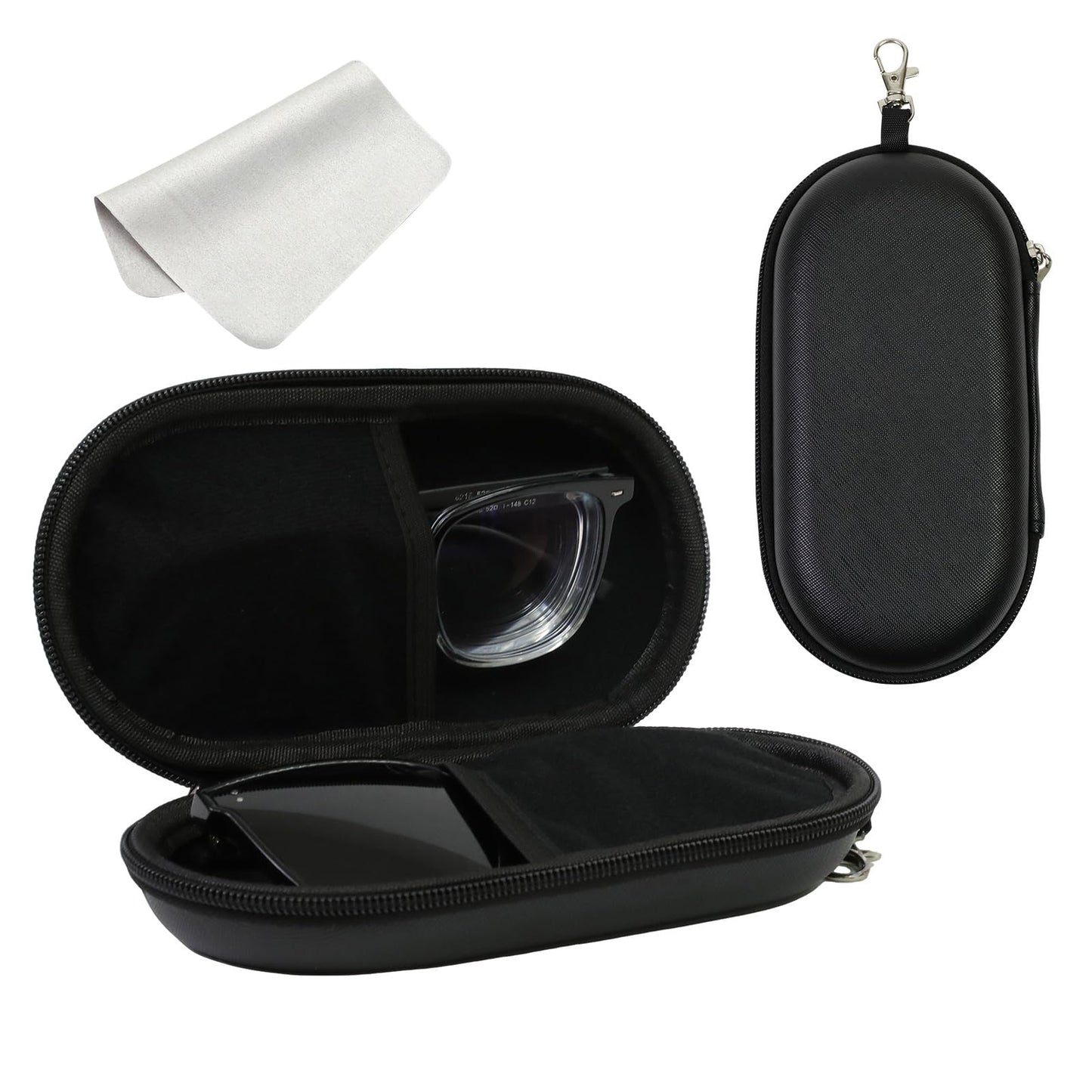FlyingMage Double Eyeglasses Case, Hard Shell Dual Glasses Sunglasses Organizer with Zipper Clip Travel Eyewear Storage for Women Men (Black)