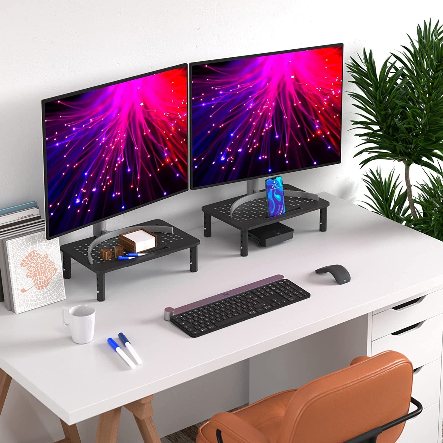 EVOOMI Monitor Stand Riser - Upgraded for Faster Productivity - Anti-Skid, HD Hexagonal Steel - Free Cable Ties - Computer Stand - Laptop, Desktop, Printer, iMac (Simple)