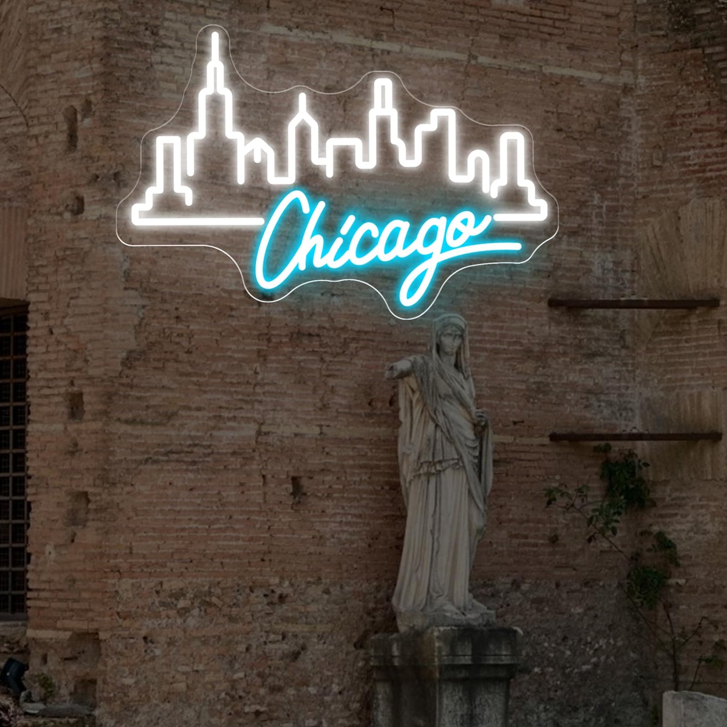 City Light Chicago Neon Sign, Skyline Neon Light, Home Wall Office Decor, Chicago City Led Sign, City Sign for Christmas Birthday Gifts Women Gift Bar Pub Store Club Garage Home Party-White-17.3"