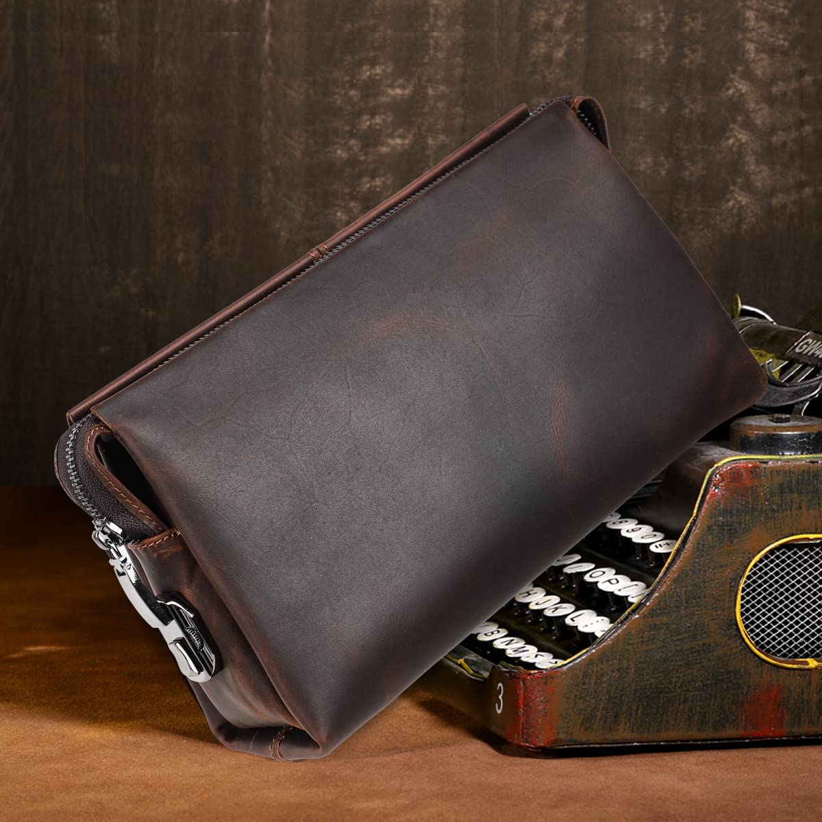 Leather Men Clutch Purse Bag, Mens Business Code Lock Wallet Anti Theft Clutch Purse Phone Holder Handbag Travel Bag