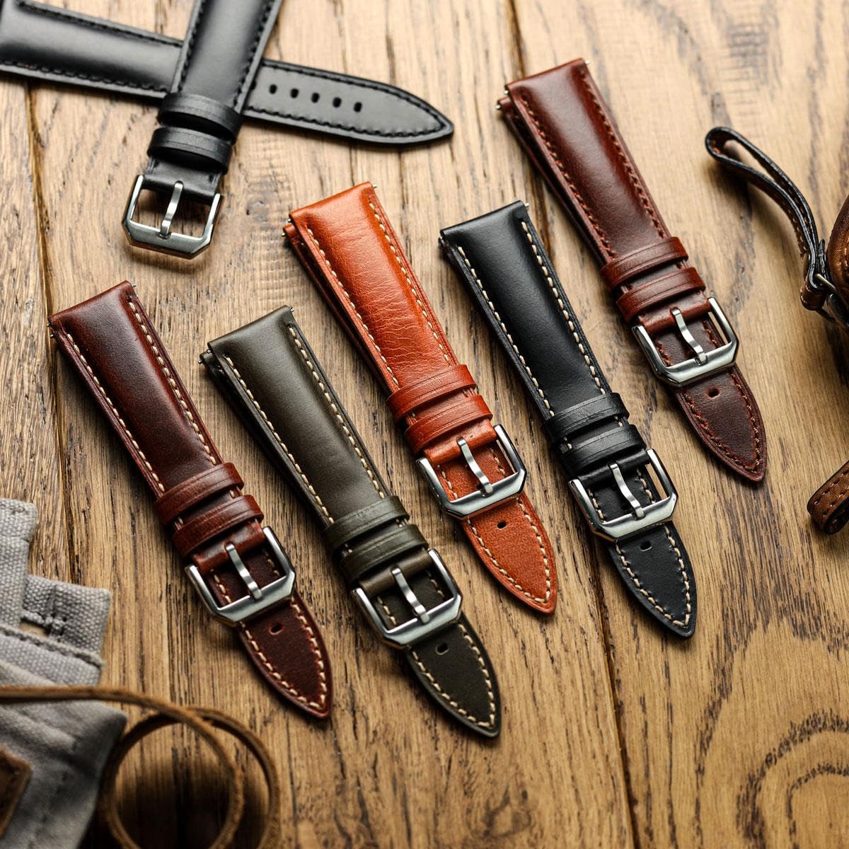 WatchGecko Tenby Classic Padded Genuine Leather QR Watch Strap [Burgundy, 20mm]