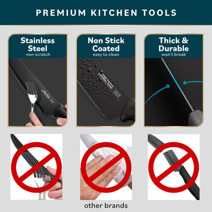 Home Hero Kitchen Knife Set with Sharpener - High Carbon Stainless Steel Knife Block Set with Ergonomic Handles (20 Pcs - Acrylic Black)