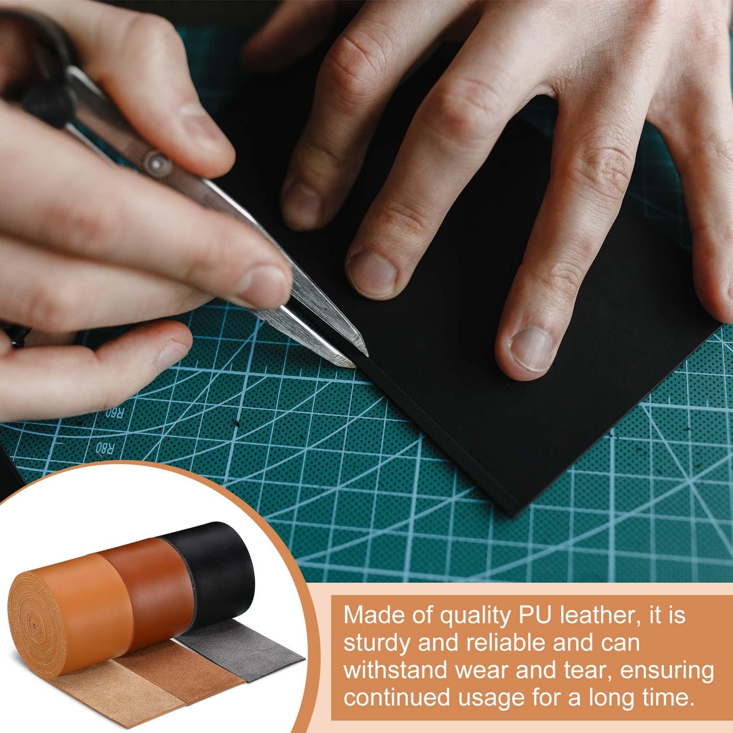 SilTriangle 3 Rolls Leather Straps for Crafts Single Sided Faux Leather Strips 2 mm Thickness 78.7 Inches Long for DIY Art Craft Projects Belt Tooling(2 Inch,3 Color)