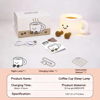 Yesinaly Coffee Cup Night Light - 7 Color Changing Dimmable Warm Light, Touch Control Bedside Lamp with Timer, Rechargeable Portable Mood Light for Nursery, Bedroom, Gift