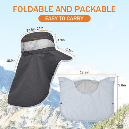 ZEXIAN Men&Women Wide Brim Fishing Ponytail Sun Hat with Removable Face and Neck Flap UPF 50+ UV Protection Safari Cap (US, Alpha, One Size, Dark Grey+Dark Grey)