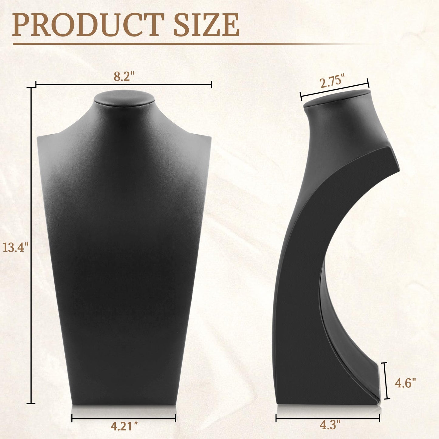 Homeanda Necklace Display Bust - PU Leather Jewelry Bust Stand for Photography, Boutique Display, and Home Organisation(Polyurethane-Black-13.4" x8.2)