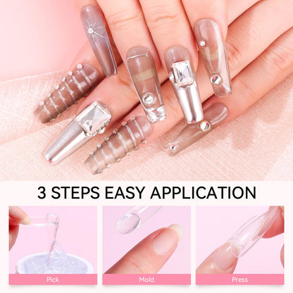 Makartt Solid Gel Builder Mini Kit for 3D Gel Nail Art - 15ML 4 in 1 Nail Extension Gel, 4pcs Silicone Molds, 1 Sculpting Brush, UV Glue for Acrylic Nails Rhinestones Gel Molding Manicure Hard Gel Kit