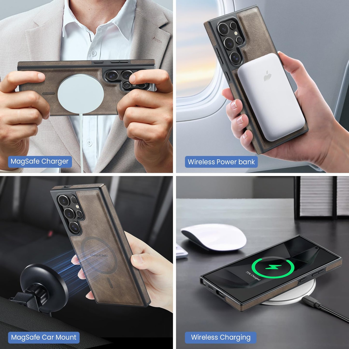 SZHAIYU K2 2 in 1 Detachable Magnetic Phone Cases Compatible with Samsun Galaxy S24 Ultra Case with Card Holder RFID Blocking, Compatible with Magsafe Wallet, Leather 6.8'' (S24 Ultra,Coffee)