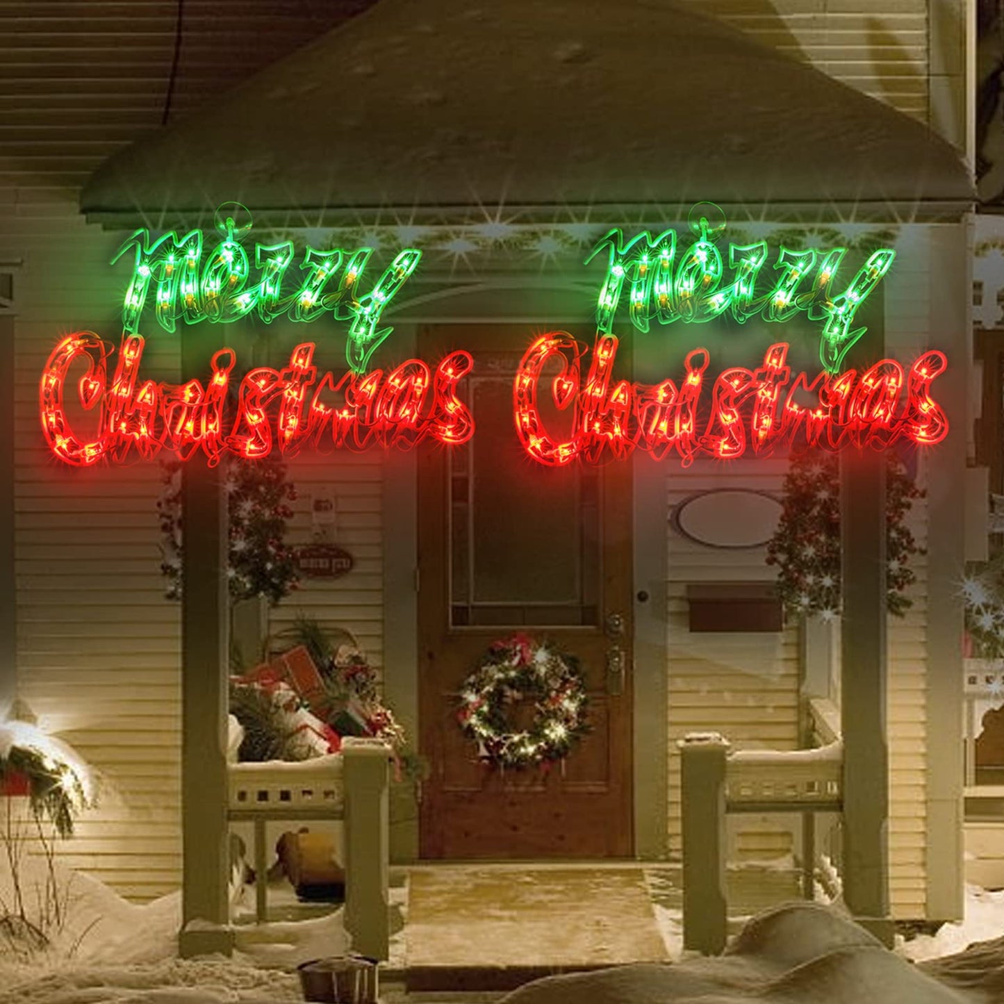 XMASLAND 18 Inch Merry Christmas Window Silhouette Lights Decorations, 50L Christmas Sculpture, 1-PACK