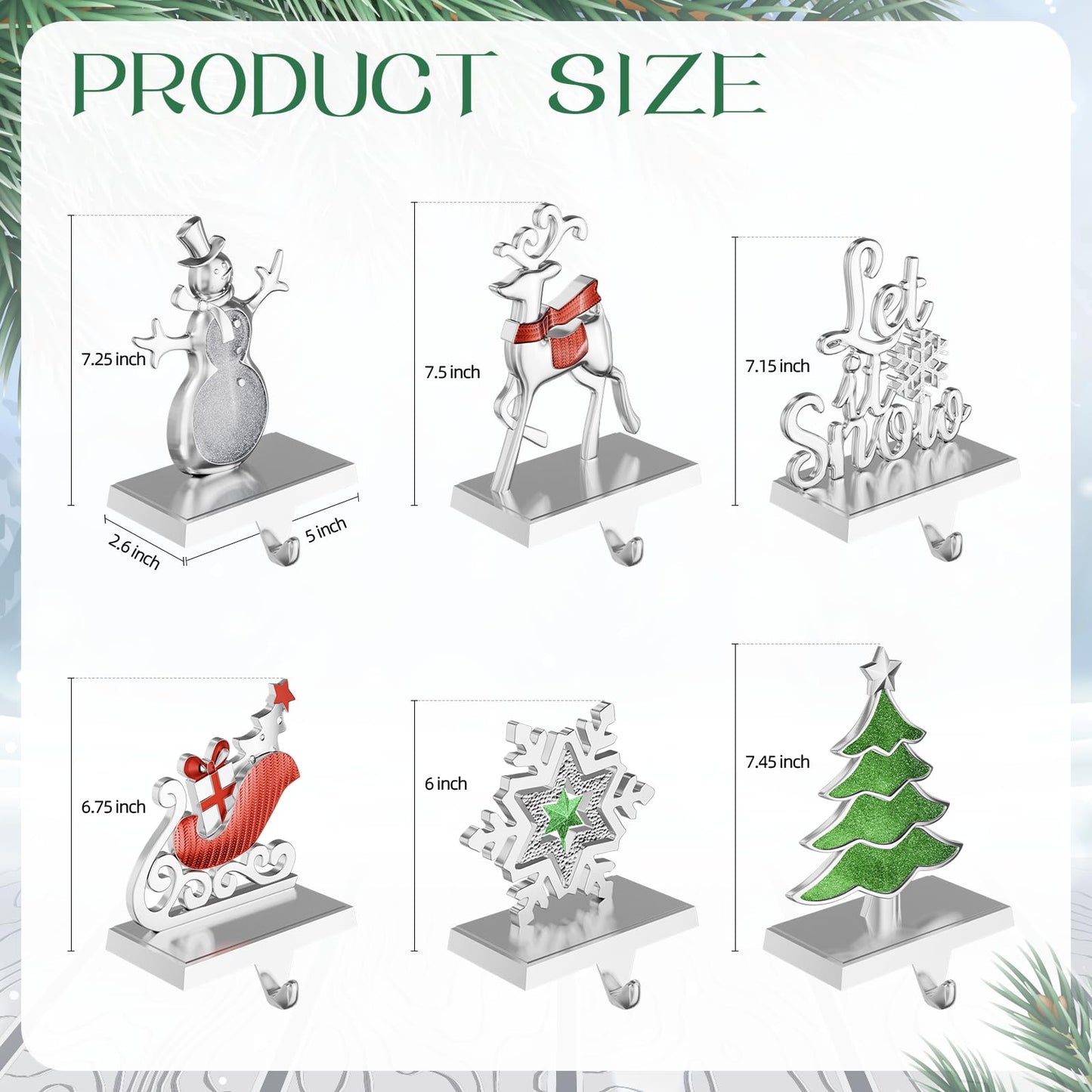 Homyplaza Christmas Stocking Holders for Mantle Weighted Metal Stocking Hangers Hooks for Fireplace Christmas Decorations (Set of 6)