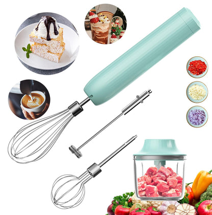 4-in-1 Electric Hand Mixer, Electric Whisk, Mini Onion Chopper 10Oz, Small Cordless Hand Blender, Milk Frother Wand for Coffee, Matcha, 4 Speed Rechargeable Food Processor for Baby Food Maker