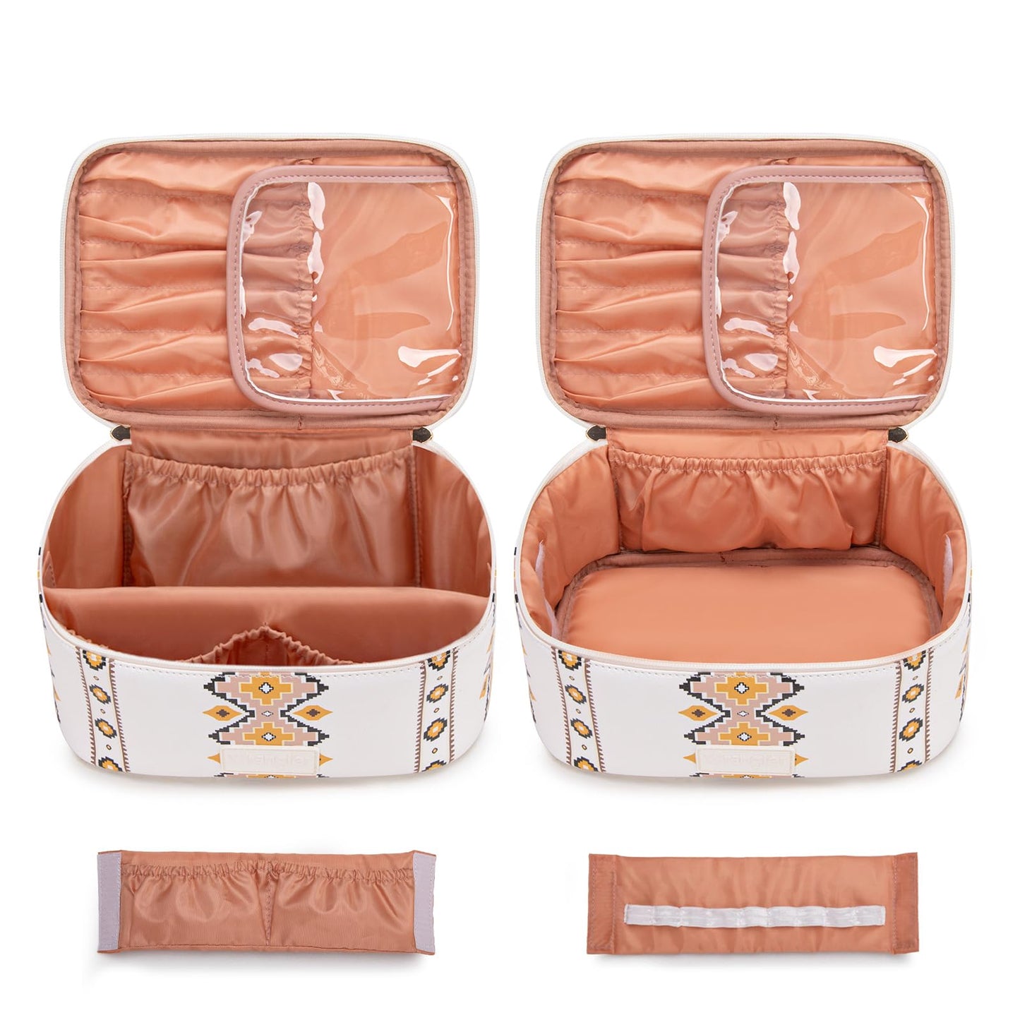 Montana West X Wrangler Travel Makeup Bag 2pcs Set Large Cosmetic Bag with Makeup Brush Holder Portable Make Up Organizer Cute Toiletry Bag with Divider and Handle for Women Aztec
