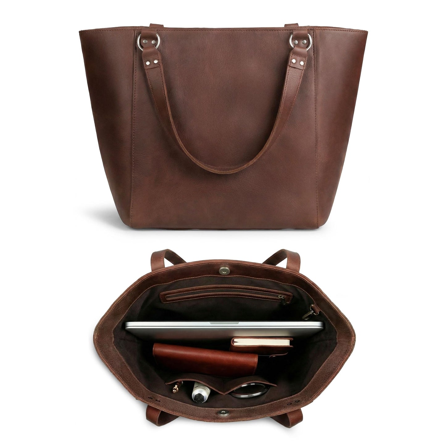 Hide & Drink, Formal Tote Bag, Female Bag, Travel and Shopping Accessory, Handbag for Women, Full Grain Leather, Handmade, Bourbon Brown